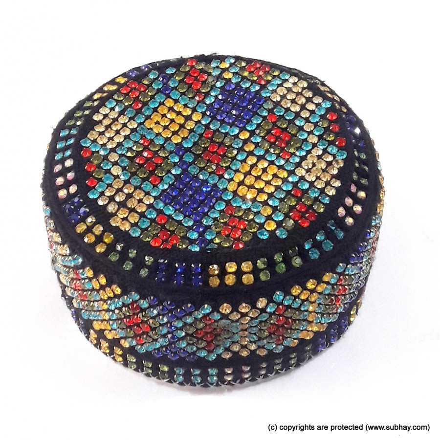 Multi Color Round Full Sindhi Nagina /  Zircon Cap or Topi MKC-804